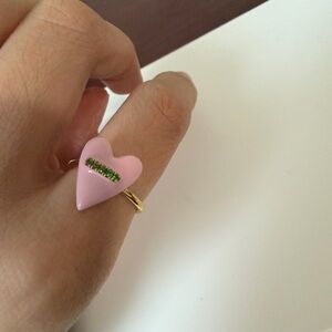 Mejuri Pink Heart Ring with Green Detail